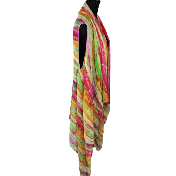NWOT Multicolored Sheer Ribbed Open Front Boho Sleeveless Duster OSFA - Picture 7 of 8